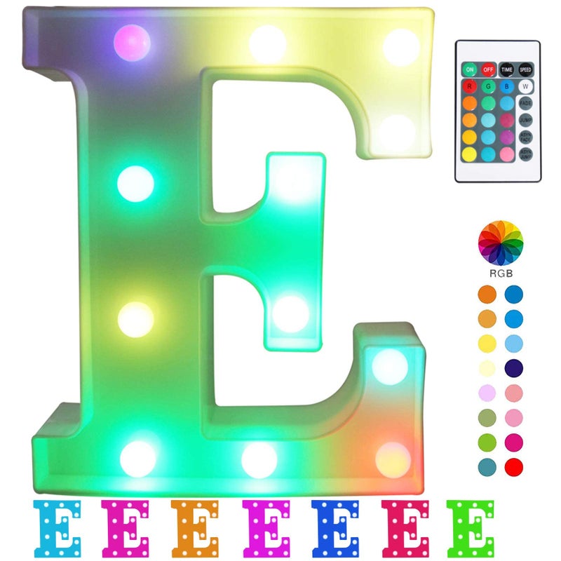 Pooqla Colorful LED Marquee Letter Lights with Remote â€“ Light Up Signs Party Bar Letters Decorations for The Home - Multicolor E - Image 1